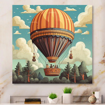 Vintage Hot Air Ballon Landscape I - Hot Air Balloon Canvas Wall Art